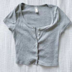 Women's American Apparel Button Down Short Sleeve Crop Top